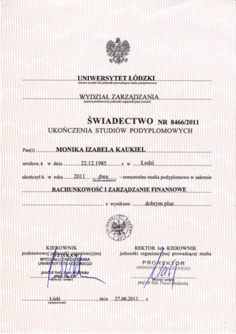 certyfikat księgowa M Kaukiel Egida 2